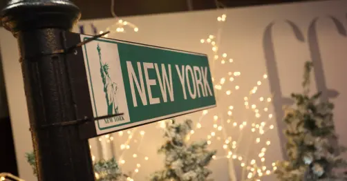 Christmas in New York theming signpost